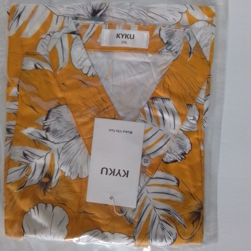 NWT Yellow Orange Hawaiian Button Down 2XL